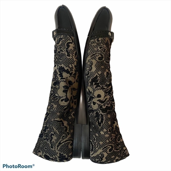 AGL Ballet Flats EU 38 / US 8 Black Patent Leather Monika Cap Toe Velvet Brocade - Picture 8 of 11